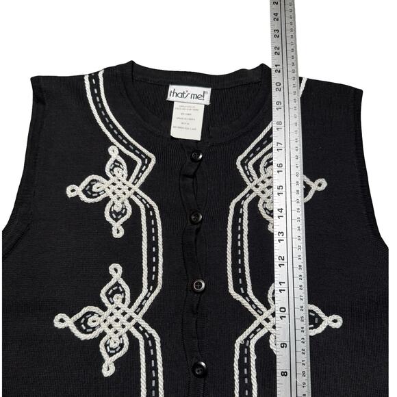 Vintage 90s That’s Me! Floral Knit Vest Women’s Size Medium Black White - Picture 5 of 6